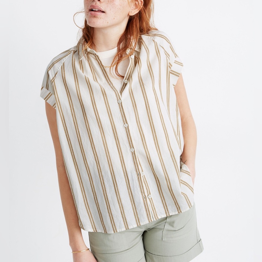 Madewell Central Shirt in Bronze Stripe Color Double Stripe Bronzed Lichen